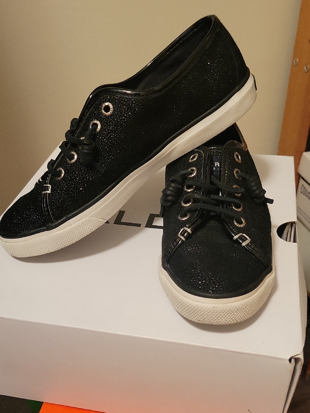 Sperry Black Glitter Lace-Up Women's Sneakers